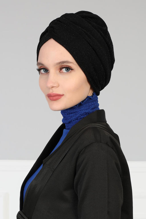 Instant Turban Polyester Scarf Head Wrap Lightweight Hat Bonnet Cap for Women,B-9B Black