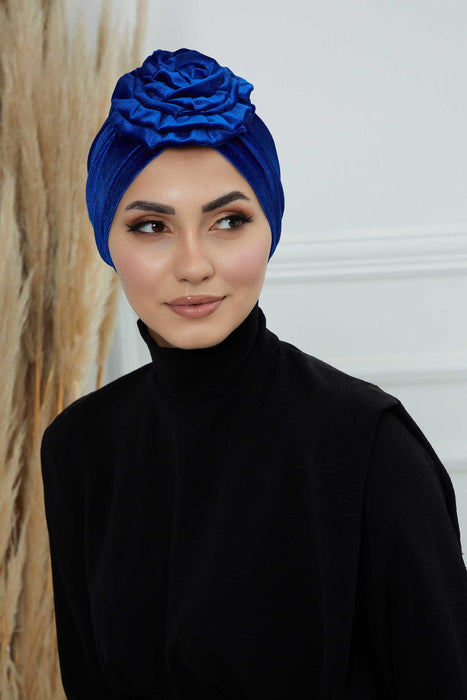 Samt Instant Turban mit wunderschönem Rosenakzent, handgemachter Soft Touch Hijab Turban für Frauen, stylische Chemo Kopfbedeckung Bonnet Cap,B-21KD