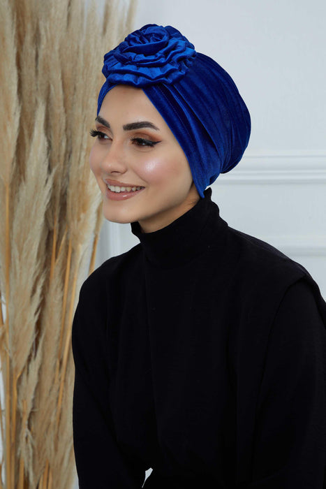 Samt Instant Turban mit wunderschönem Rosenakzent, handgemachter Soft Touch Hijab Turban für Frauen, stylische Chemo Kopfbedeckung Bonnet Cap,B-21KD