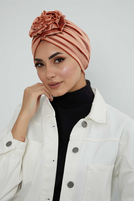 Samt Instant Turban mit wunderschönem Rosenakzent, handgemachter Soft Touch Hijab Turban für Frauen, stylische Chemo Kopfbedeckung Bonnet Cap,B-21KD