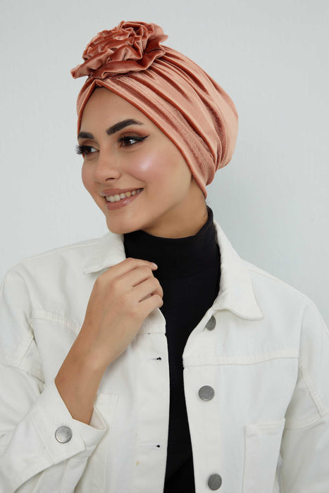 Samt Instant Turban mit wunderschönem Rosenakzent, handgemachter Soft Touch Hijab Turban für Frauen, stylische Chemo Kopfbedeckung Bonnet Cap,B-21KD