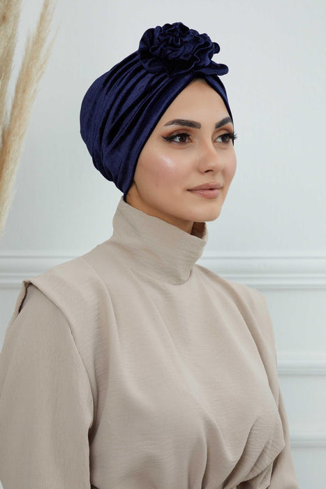 Samt Instant Turban mit wunderschönem Rosenakzent, handgemachter Soft Touch Hijab Turban für Frauen, stylische Chemo Kopfbedeckung Bonnet Cap,B-21KD