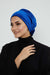 Velvet Elastic Instant Turban Bonnet Cap with Handmade Rose Detail at the Back Side, Soft Plain Color Velvet Pre-Tied Turban Hijab,B-53K Sax Blue