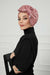 Brightly Shining Stylish Instant Turban with a Huge Bow, Beautiful Sequin-Embellished Head Cover for Modern Look, Chic Bonnet Cap,B-70 Powder