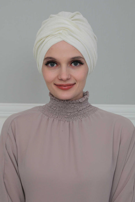 Super Soft Velvet Pre-Tied Turban, Comfortable Lightweight Winter Bonnet Cap for Women, Easy Wrap Women Head Covering, Chemo Cancer Cap,B-9K Ivory
