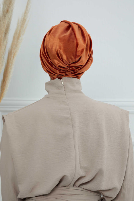 Super Soft Velvet Pre-Tied Turban, Comfortable Lightweight Winter Bonnet Cap for Women, Easy Wrap Women Head Covering, Chemo Cancer Cap,B-9K Tile Red