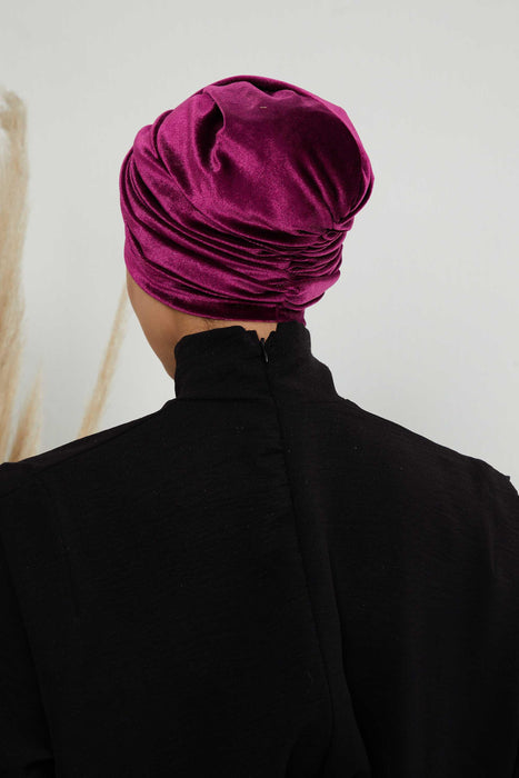Super Soft Velvet Pre-Tied Turban, Comfortable Lightweight Winter Bonnet Cap for Women, Easy Wrap Women Head Covering, Chemo Cancer Cap,B-9K Purple