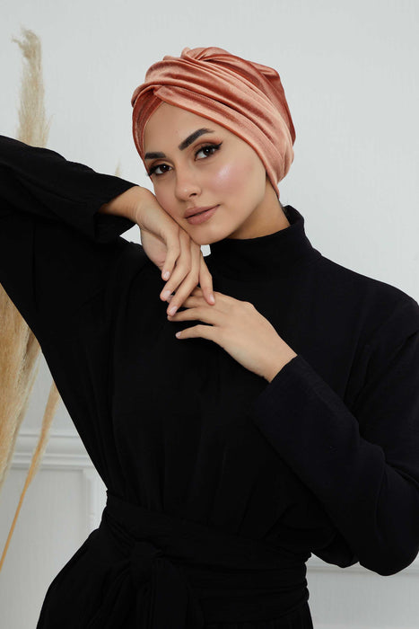 Super Soft Velvet Pre-Tied Turban, Comfortable Lightweight Winter Bonnet Cap for Women, Easy Wrap Women Head Covering, Chemo Cancer Cap,B-9K Salmon