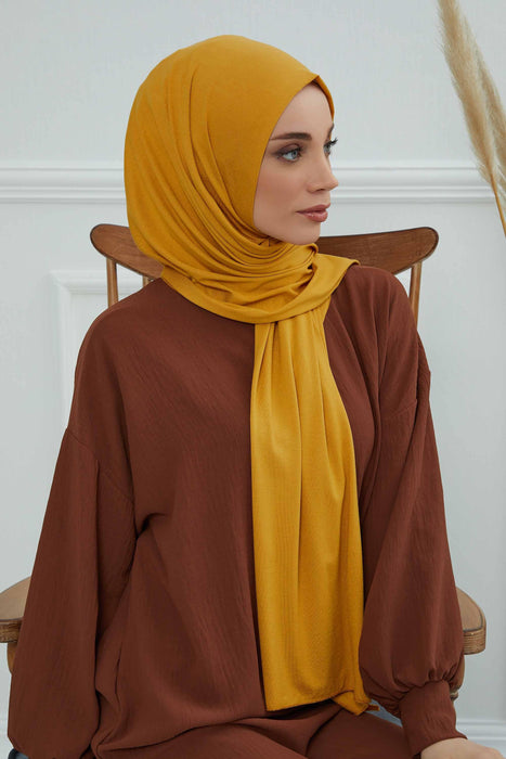 Jersey Cotton Shawl for Women Modesty, Head Wrap Turban, Cap Headwear Rectangle Combed Cotton Hijab,CTS-5 Mustard Yellow