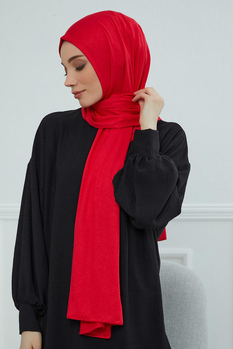 Jersey Cotton Shawl for Women Modesty, Head Wrap Turban, Cap Headwear Rectangle Combed Cotton Hijab,CTS-5 Red