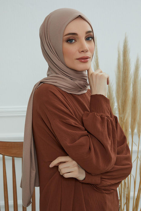 Jersey Cotton Shawl for Women Modesty, Head Wrap Turban, Cap Headwear Rectangle Combed Cotton Hijab,CTS-5 Mink