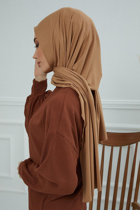 Jersey Cotton Shawl for Women Modesty, Head Wrap Turban, Cap Headwear Rectangle Combed Cotton Hijab,CTS-5 Light Brown