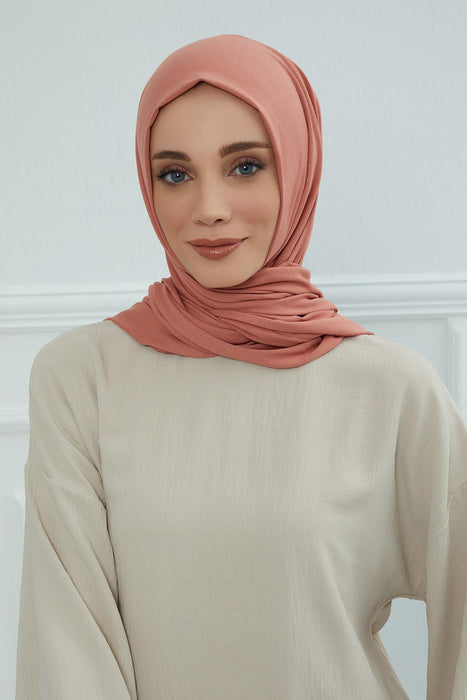 Jersey Cotton Shawl for Women Modesty, Head Wrap Turban, Cap Headwear Rectangle Combed Cotton Hijab,CTS-5 Salmon