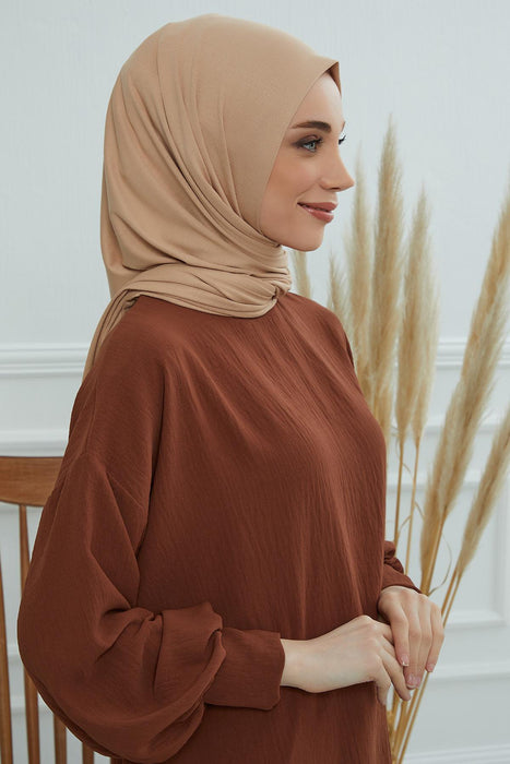 Jersey Cotton Shawl for Women Modesty, Head Wrap Turban, Cap Headwear Rectangle Combed Cotton Hijab,CTS-5 Sand Brown