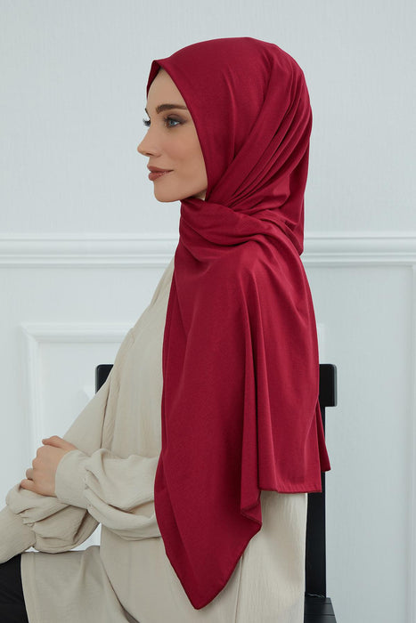 Jersey Cotton Shawl for Women Modesty, Head Wrap Turban, Cap Headwear Rectangle Combed Cotton Hijab,CTS-5 Maroon