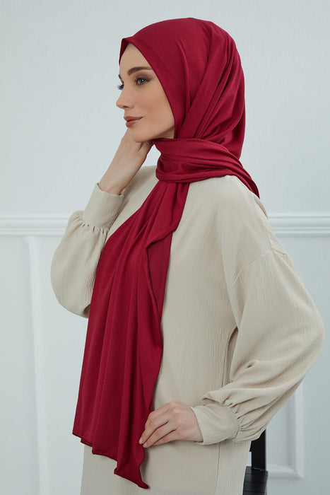 Jersey Cotton Shawl for Women Modesty, Head Wrap Turban, Cap Headwear Rectangle Combed Cotton Hijab,CTS-5 Maroon