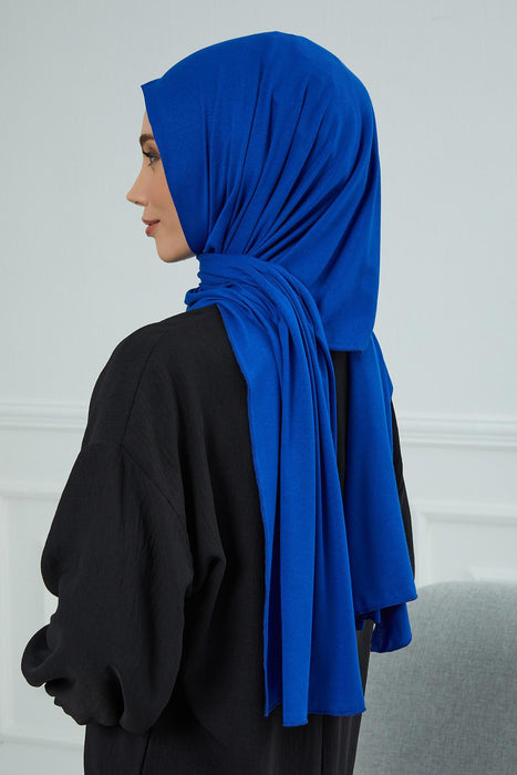 Jersey Cotton Shawl for Women Modesty, Head Wrap Turban, Cap Headwear Rectangle Combed Cotton Hijab,CTS-5 Sax Blue