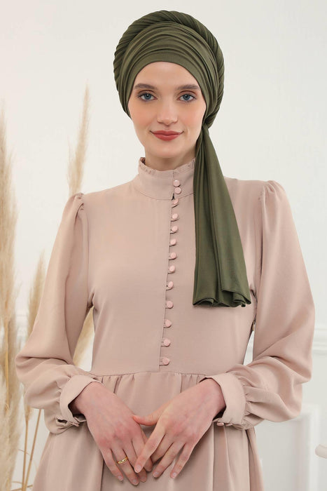 Jersey Shawl for Women 95% Cotton Bonnet Modesty Turban Cap Wrap Instant Scarf,BT-1 Army Green