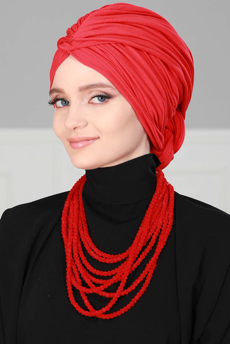 Jersey Shawl for Women 95% Cotton Bonnet Modesty Turban Cap Wrap Instant Scarf,BT-1 Red