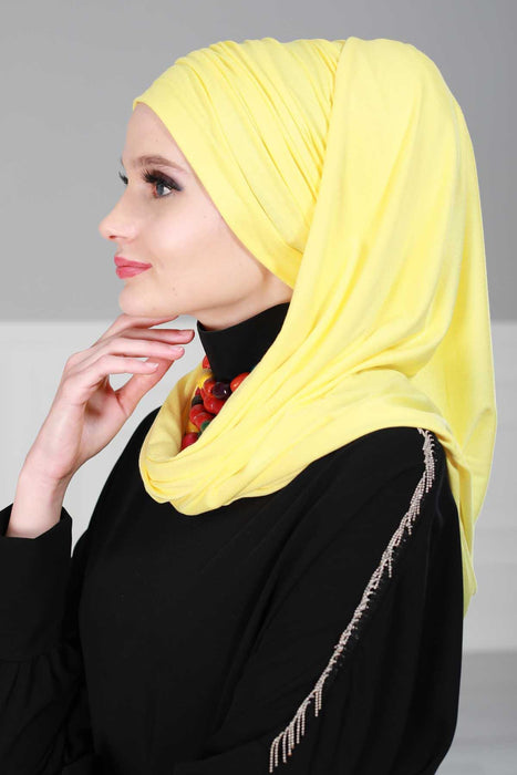 Jersey Shawl for Women 95% Cotton Bonnet Modesty Turban Cap Wrap Instant Scarf,BT-1 Yellow