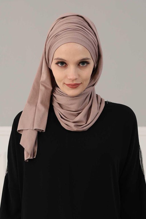 Jersey Shawl for Women 95% Cotton Bonnet Modesty Turban Cap Wrap Instant Scarf,BT-1 Mink