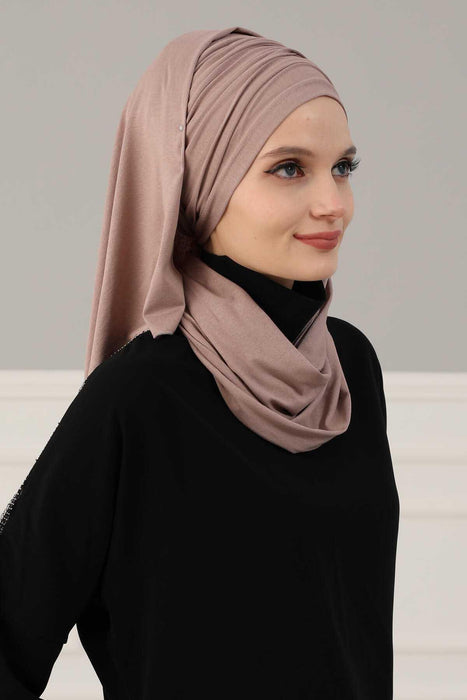 Jersey Shawl for Women 95% Cotton Bonnet Modesty Turban Cap Wrap Instant Scarf,BT-1 Mink