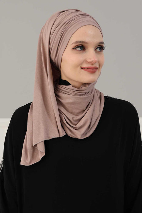 Jersey Shawl for Women 95% Cotton Bonnet Modesty Turban Cap Wrap Instant Scarf,BT-1 Mink