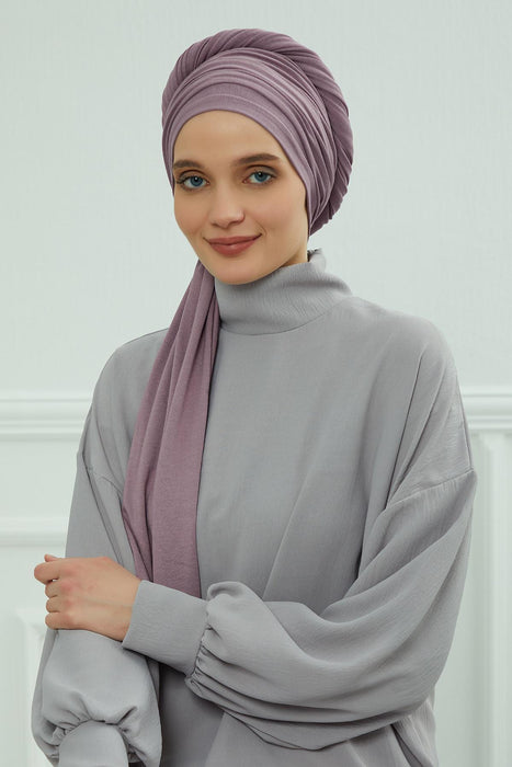 Jersey Shawl for Women 95% Cotton Bonnet Modesty Turban Cap Wrap Instant Scarf,BT-1 Lilac