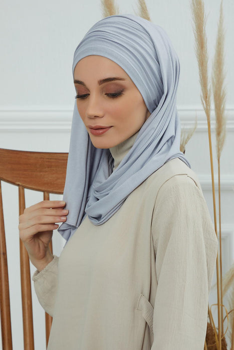 Jersey Shawl for Women 95% Cotton Bonnet Modesty Turban Cap Wrap Instant Scarf,BT-1 Grey 2
