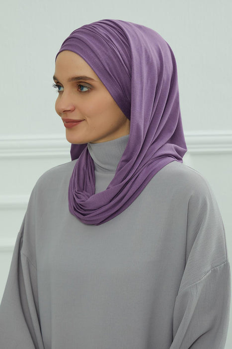 Jersey Shawl for Women 95% Cotton Bonnet Modesty Turban Cap Wrap Instant Scarf,BT-1 Purple 2
