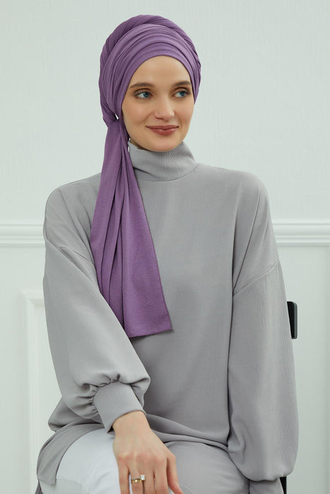 Jersey Shawl for Women 95% Cotton Bonnet Modesty Turban Cap Wrap Instant Scarf,BT-1 Purple 2