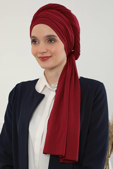 Jersey Shawl for Women 95% Cotton Bonnet Modesty Turban Cap Wrap Instant Scarf,BT-1 Maroon