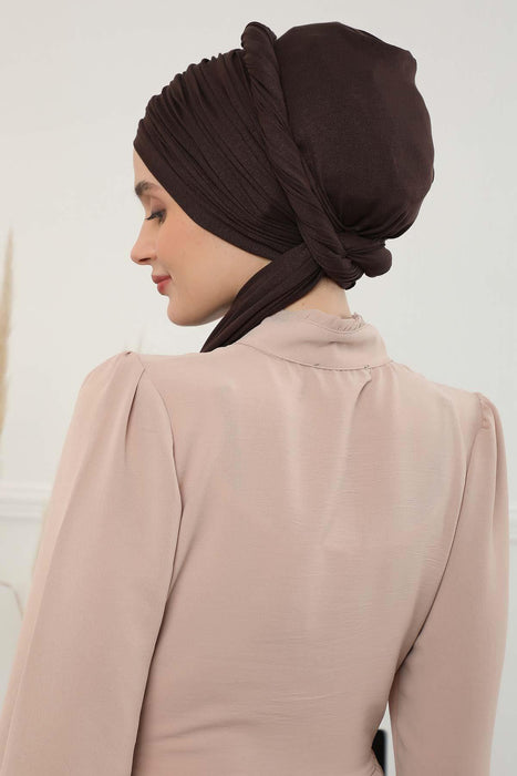 Jersey Shawl for Women 95% Cotton Bonnet Modesty Turban Cap Wrap Instant Scarf,BT-1 Brown