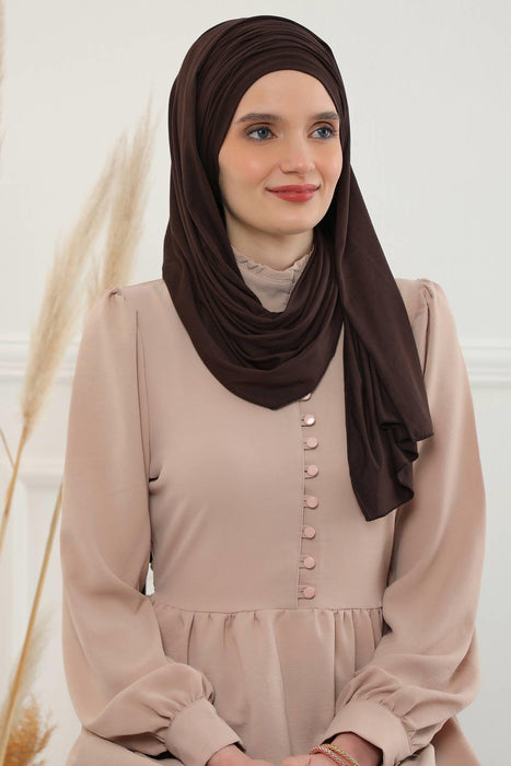 Jersey Shawl for Women 95% Cotton Bonnet Modesty Turban Cap Wrap Instant Scarf,BT-1 Brown
