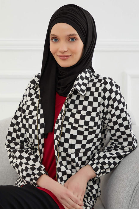 Jersey Shawl for Women 95% Cotton Bonnet Modesty Turban Cap Wrap Instant Scarf,BT-1 Black