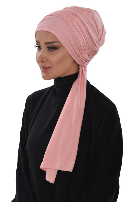Jersey Shawl for Women 95% Cotton Bonnet Modesty Turban Cap Wrap Instant Scarf,BT-1 Powder