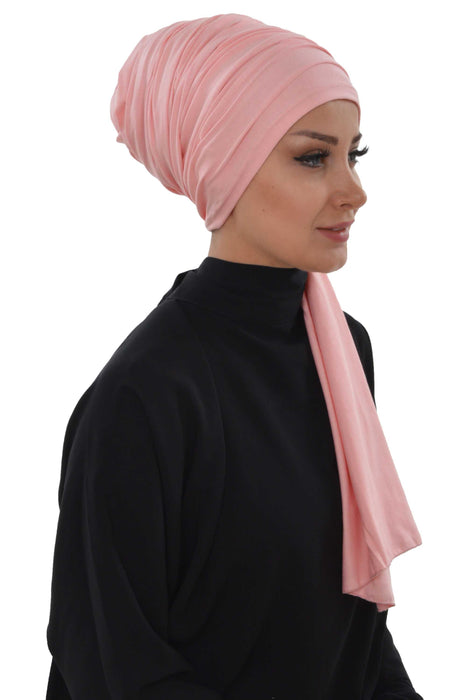 Jersey Shawl for Women 95% Cotton Bonnet Modesty Turban Cap Wrap Instant Scarf,BT-1 Powder