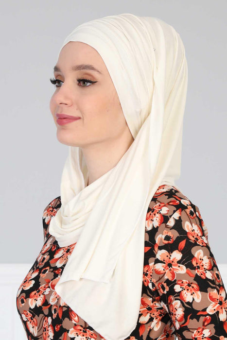 Jersey Shawl for Women 95% Cotton Bonnet Modesty Turban Cap Wrap Instant Scarf,BT-1 Ivory