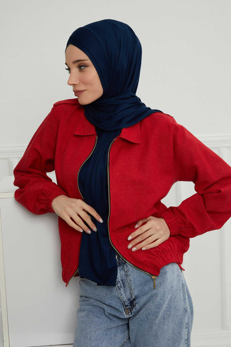 Jersey Shawl for Women 95% Cotton Head Wrap Instant Modesty Turban Cap Scarf Cross Stich Ready to Wear Hijab,PS-40 Navy Blue