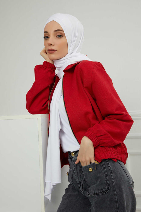 Jersey Shawl for Women 95% Cotton Head Wrap Instant Modesty Turban Cap Scarf Cross Stich Ready to Wear Hijab,PS-40 White