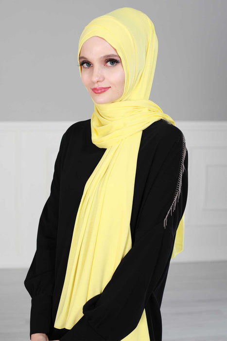 Jersey Shawl for Women 95% Cotton Head Wrap Instant Modesty Turban Cap Scarf Cross Stich Ready to Wear Hijab,PS-40 Yellow