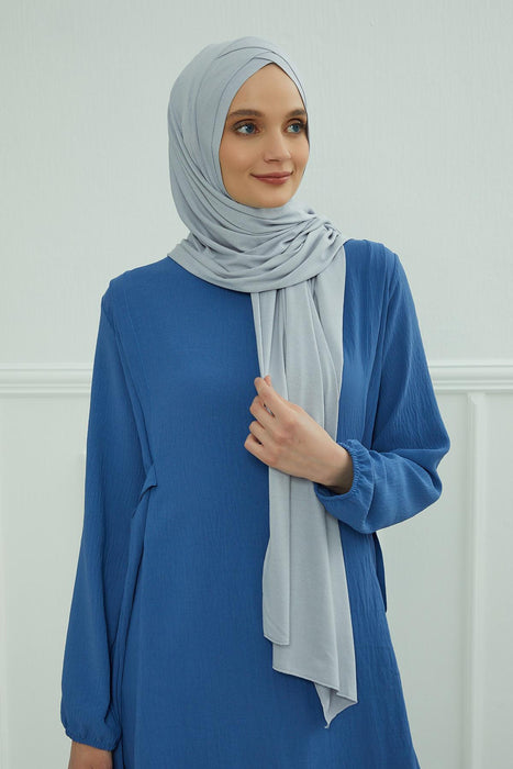 Jersey Shawl for Women 95% Cotton Head Wrap Instant Modesty Turban Cap Scarf Cross Stich Ready to Wear Hijab,PS-40 Grey 2