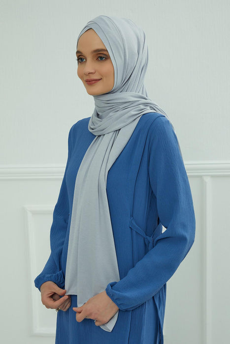 Jersey Shawl for Women 95% Cotton Head Wrap Instant Modesty Turban Cap Scarf Cross Stich Ready to Wear Hijab,PS-40 Grey 2