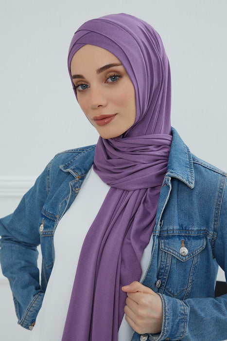 Jersey Shawl for Women 95% Cotton Head Wrap Instant Modesty Turban Cap Scarf Cross Stich Ready to Wear Hijab,PS-40 Purple 2