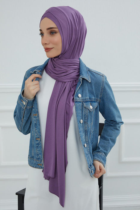 Jersey Shawl for Women 95% Cotton Head Wrap Instant Modesty Turban Cap Scarf Cross Stich Ready to Wear Hijab,PS-40 Purple 2