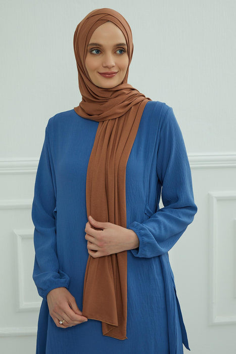 Jersey Shawl for Women 95% Cotton Head Wrap Instant Modesty Turban Cap Scarf Cross Stich Ready to Wear Hijab,PS-40 Caramel Brown