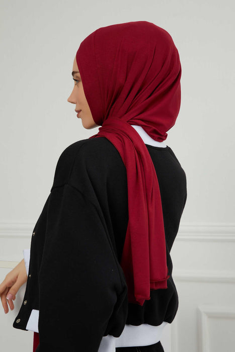 Jersey Shawl for Women 95% Cotton Head Wrap Instant Modesty Turban Cap Scarf Cross Stich Ready to Wear Hijab,PS-40 Maroon
