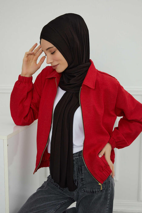 Jersey Shawl for Women 95% Cotton Head Wrap Instant Modesty Turban Cap Scarf Cross Stich Ready to Wear Hijab,PS-40 Black