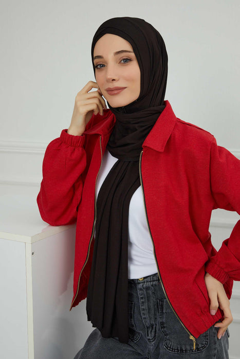 Jersey Shawl for Women 95% Cotton Head Wrap Instant Modesty Turban Cap Scarf Cross Stich Ready to Wear Hijab,PS-40 Black