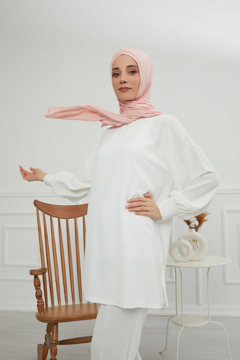 Jersey Shawl for Women 95% Cotton Head Wrap Instant Modesty Turban Cap Scarf Cross Stich Ready to Wear Hijab,PS-40 Powder